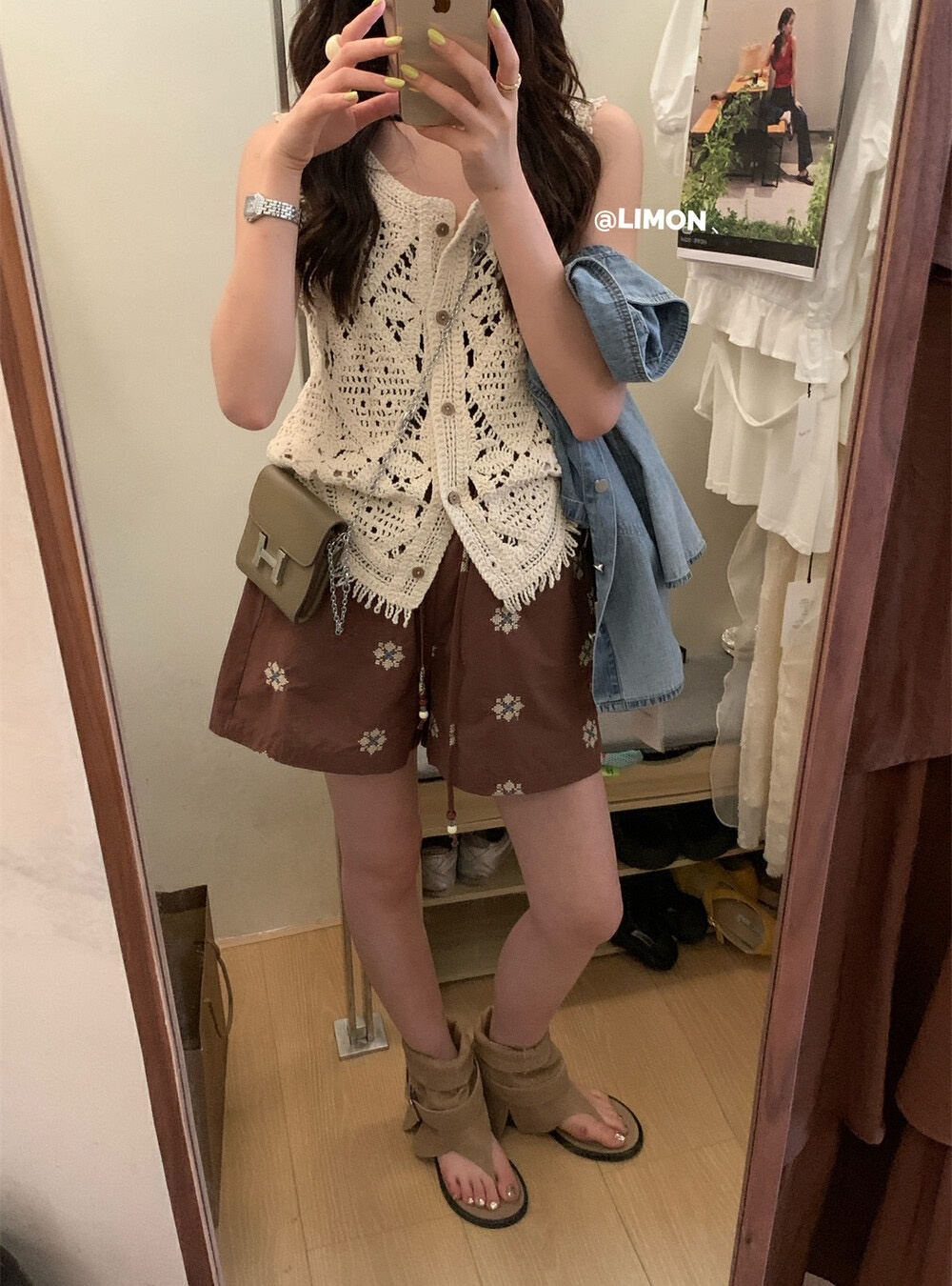 Summer tassels vest brown vacation shorts a set