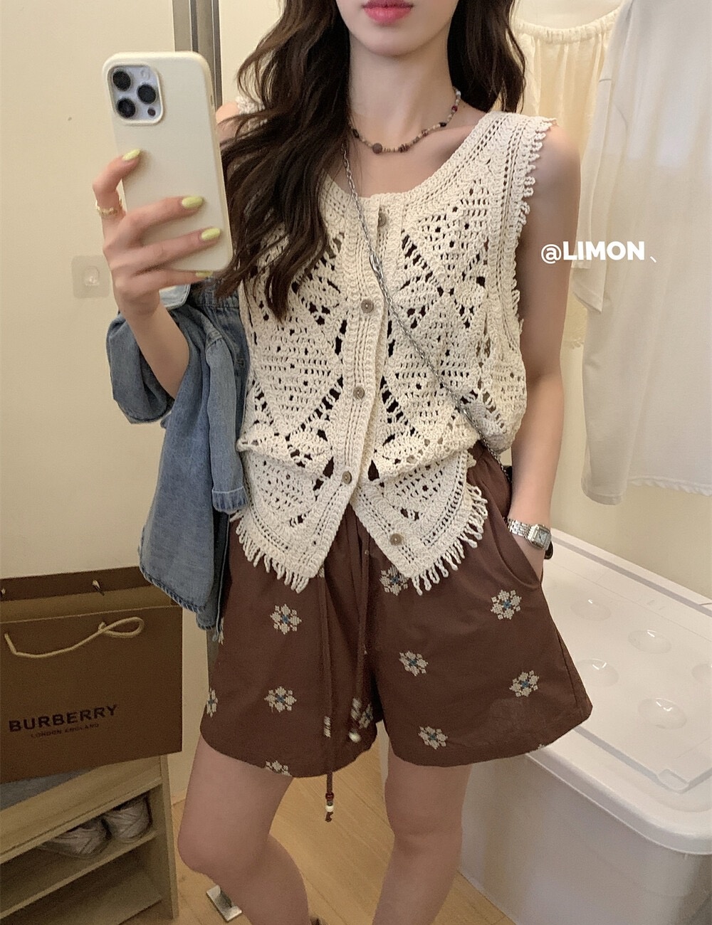 Summer tassels vest brown vacation shorts a set