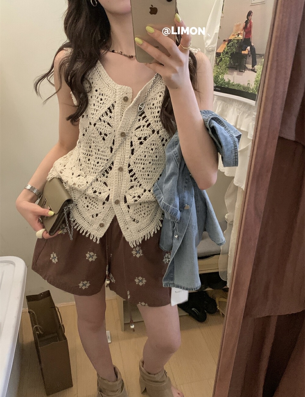 Summer tassels vest brown vacation shorts a set
