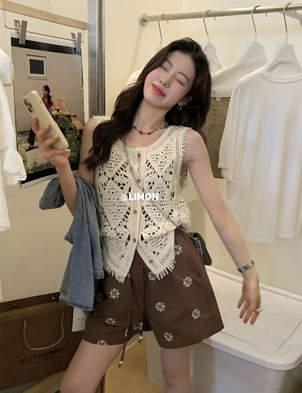 Summer tassels vest brown vacation shorts a set