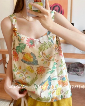 Plaid lace tops lotus leaf edges vest for women