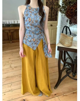 Drape sleeveless vest frenum wide leg pants a set