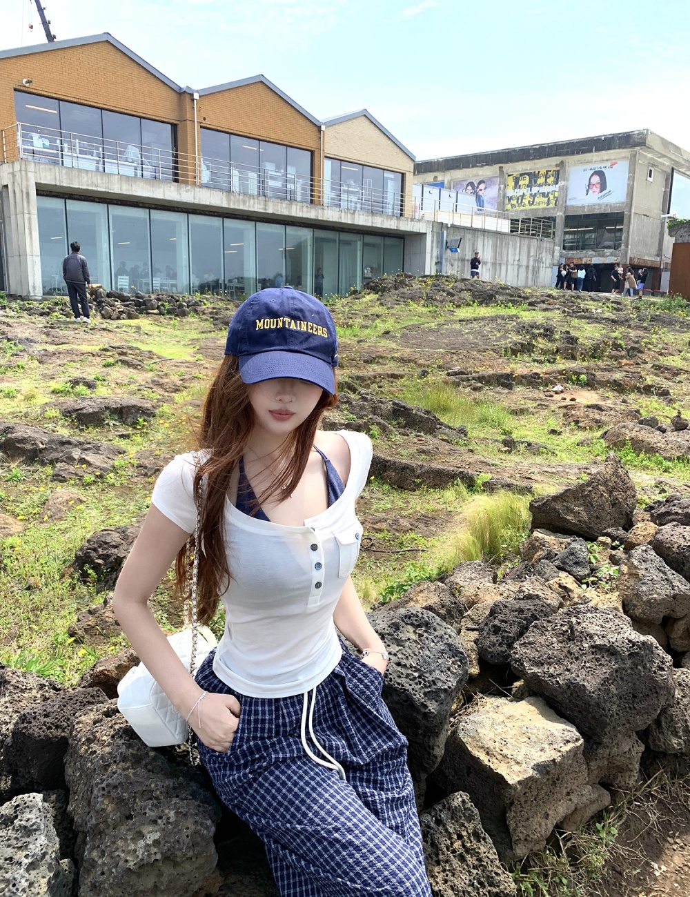 Plaid short sleeve T-shirt sling summer vest a set for women