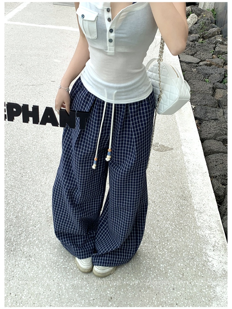 Plaid short sleeve T-shirt sling summer vest a set for women