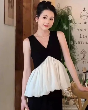 Mixed colors lotus leaf edges vest sleeveless small shirt