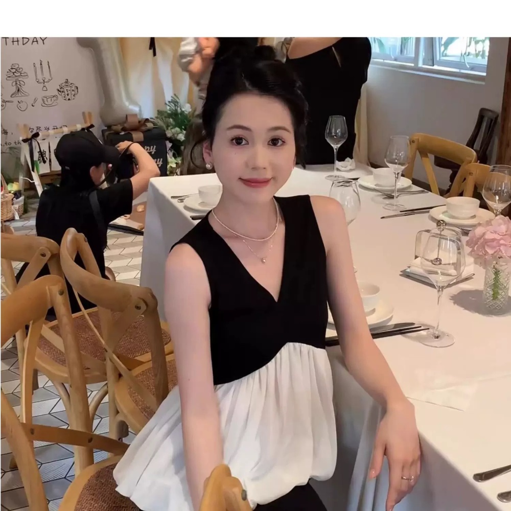 Mixed colors lotus leaf edges vest sleeveless small shirt