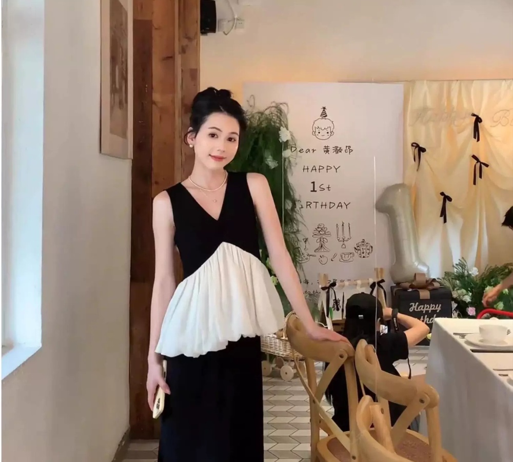 Mixed colors lotus leaf edges vest sleeveless small shirt