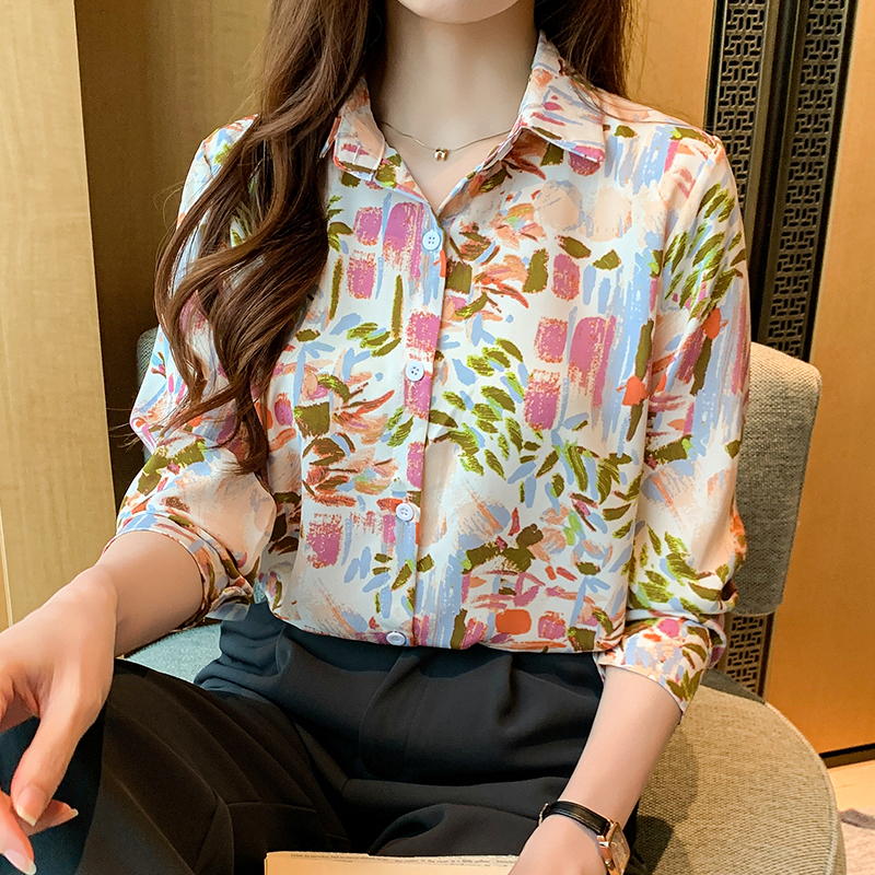 Long sleeve spring chiffon shirt for women