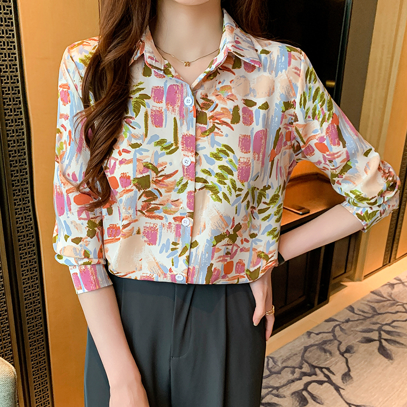 Long sleeve spring chiffon shirt for women
