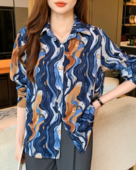 Long sleeve printing autumn chiffon shirt