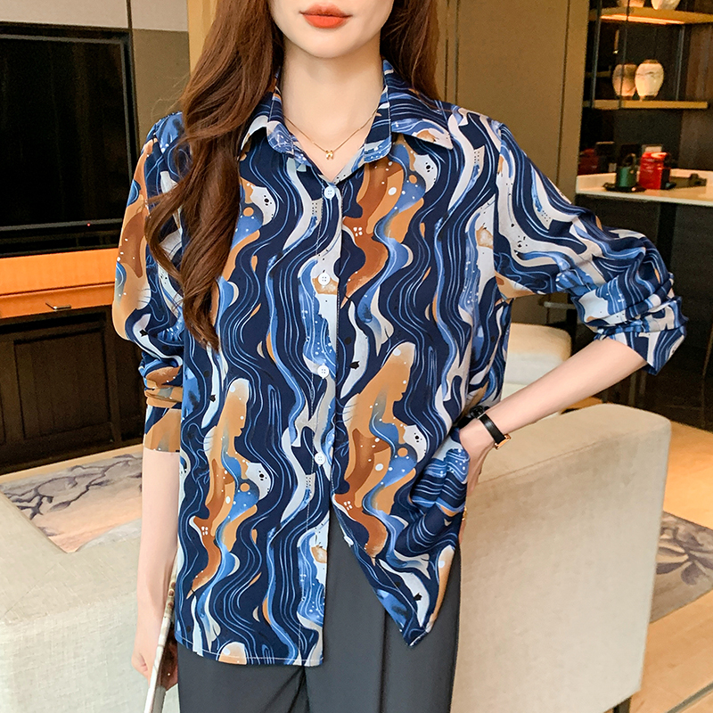 Long sleeve printing autumn chiffon shirt