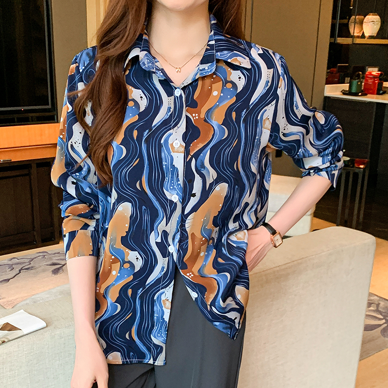 Long sleeve printing autumn chiffon shirt
