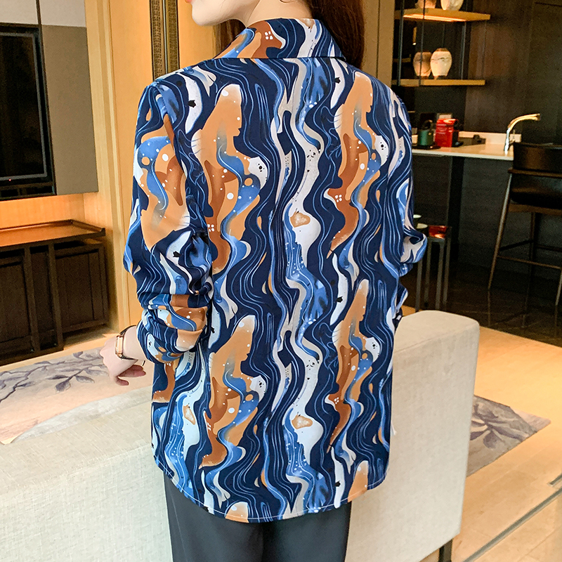 Long sleeve printing autumn chiffon shirt