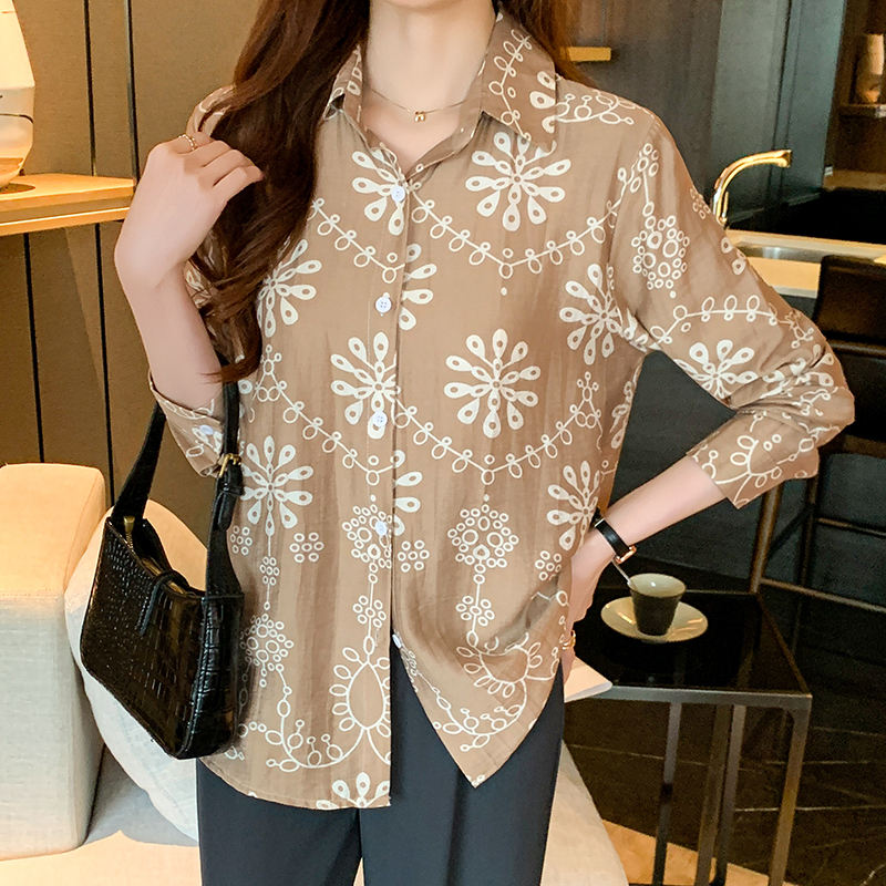 Chiffon printing long sleeve autumn shirt for women