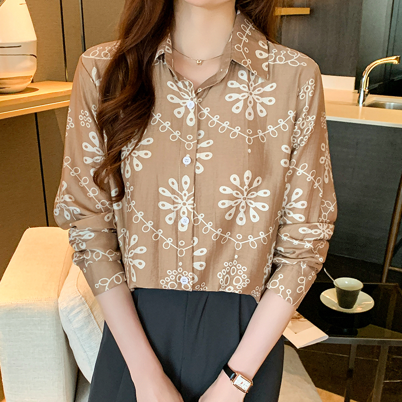 Chiffon printing long sleeve autumn shirt for women