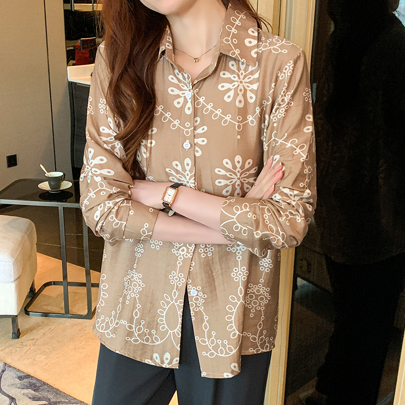 Chiffon printing long sleeve autumn shirt for women