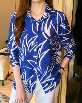 Printing cotton linen long sleeve autumn shirt