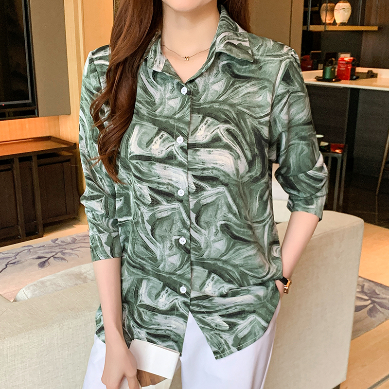 Chiffon printing long sleeve autumn shirt for women
