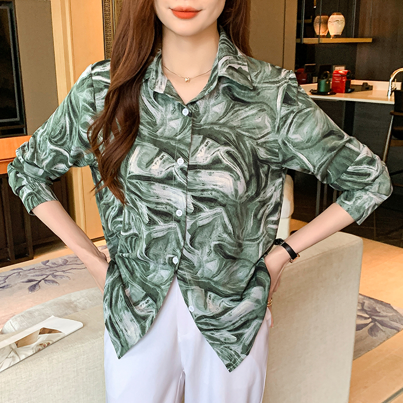Chiffon printing long sleeve autumn shirt for women