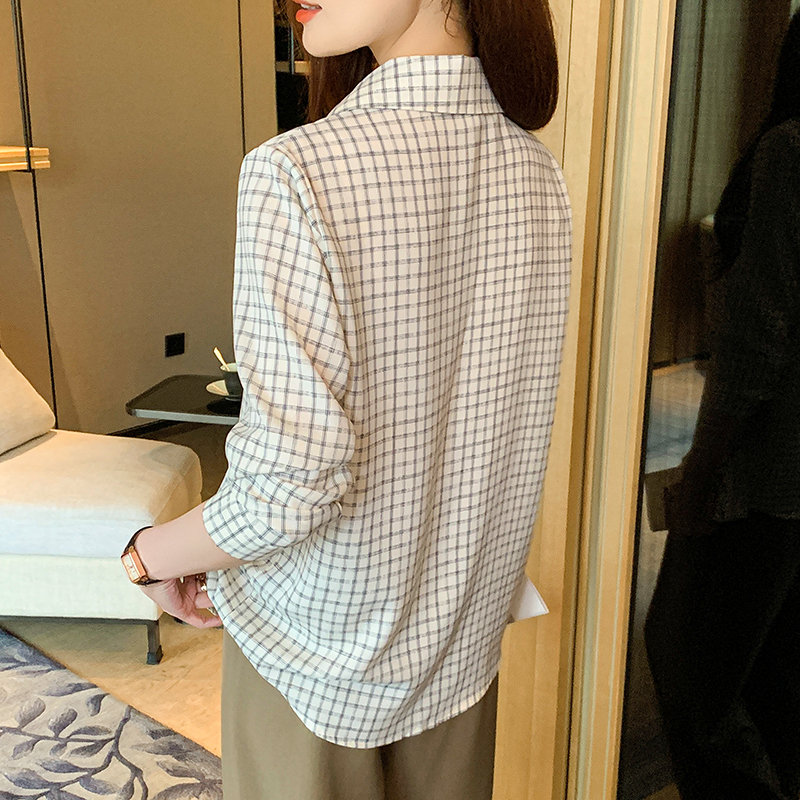 Houndstooth long sleeve chiffon autumn shirt for women