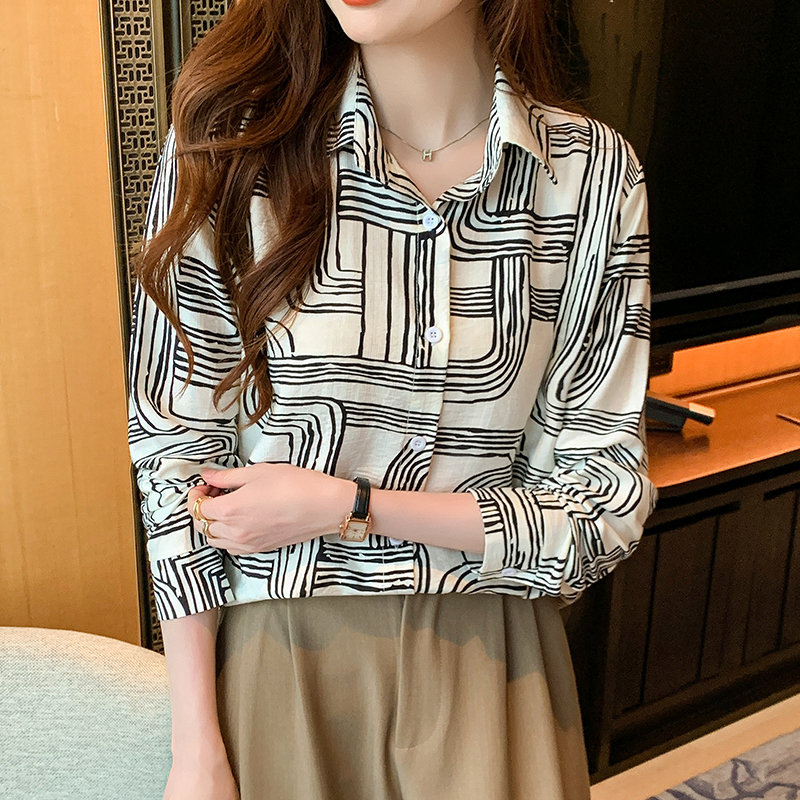 Pattern long sleeve shirt printing chiffon shirt