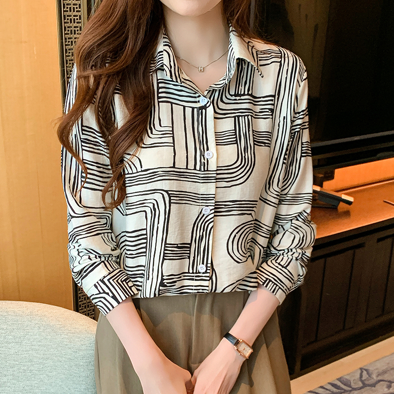 Pattern long sleeve shirt printing chiffon shirt