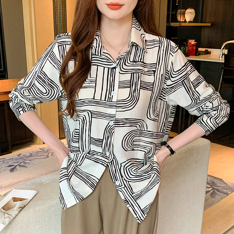 Pattern long sleeve shirt printing chiffon shirt