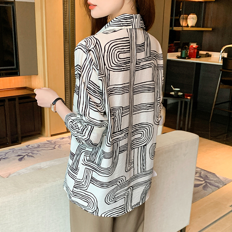 Pattern long sleeve shirt printing chiffon shirt