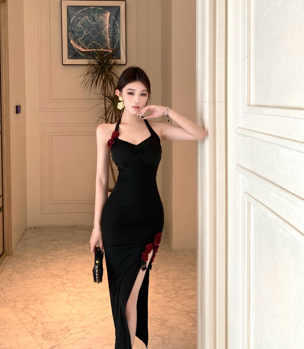 Split summer halter slim dress
