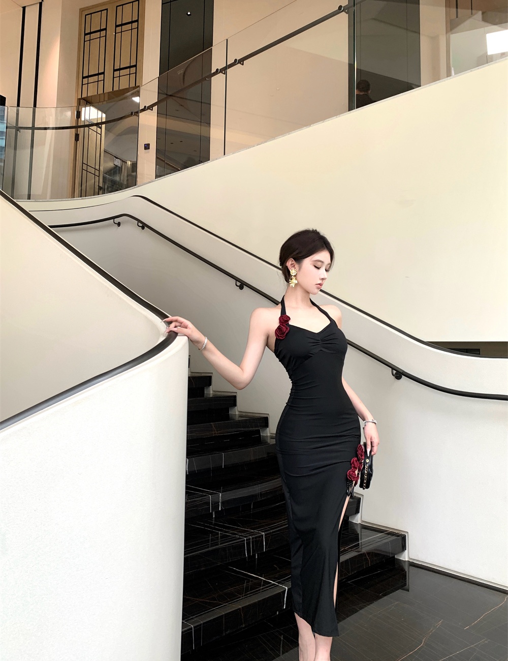 Split summer halter slim dress