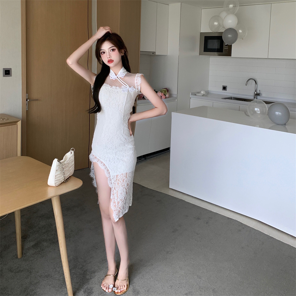 Split slim dress sexy lace cheongsam