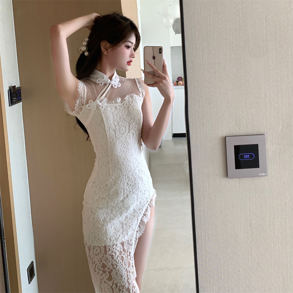 Split slim dress sexy lace cheongsam