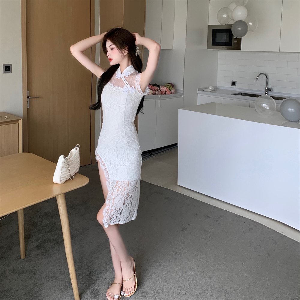 Split slim dress sexy lace cheongsam