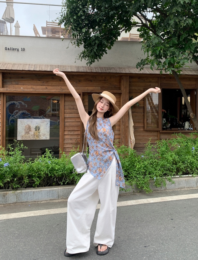 Frenum floral vest summer retro tops for women