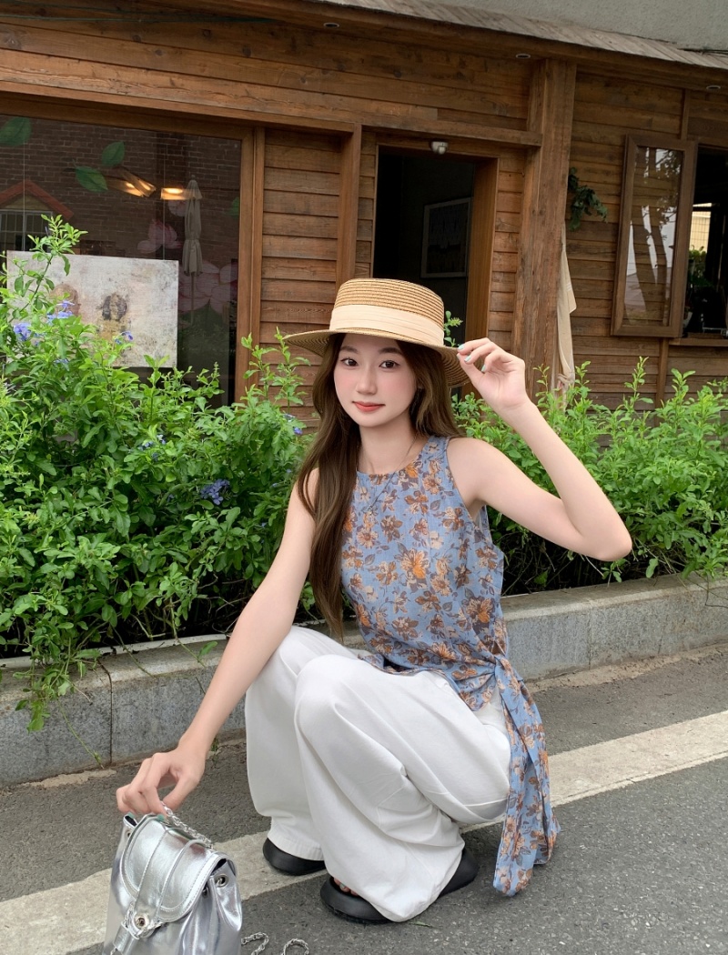 Frenum floral vest summer retro tops for women
