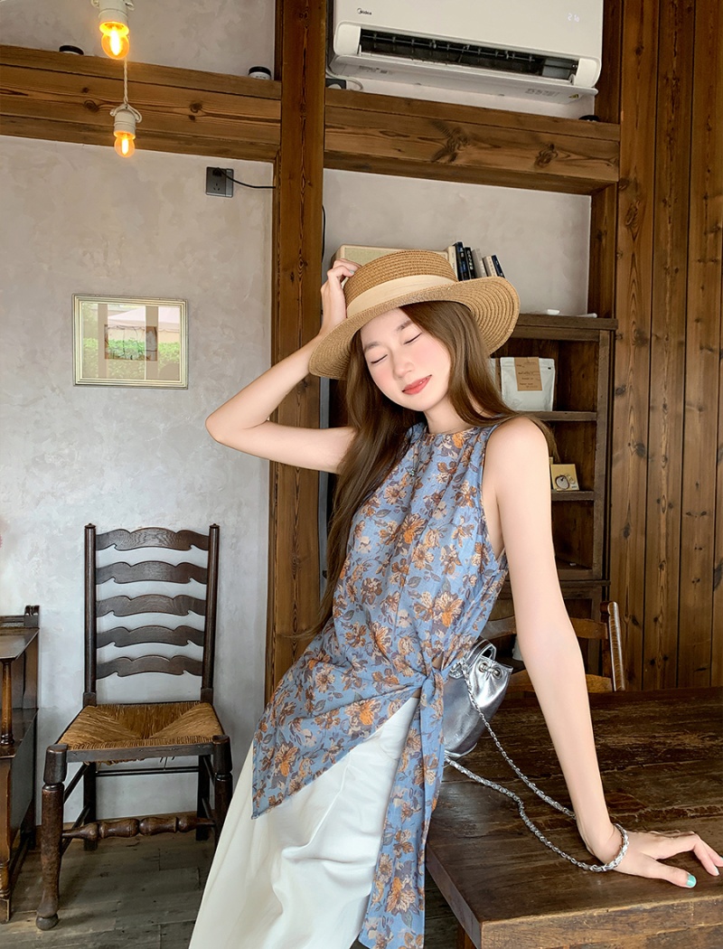 Frenum floral vest summer retro tops for women