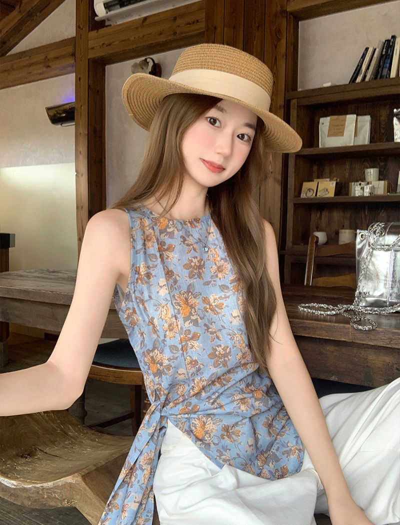Frenum floral vest summer retro tops for women