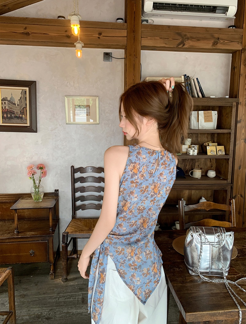Frenum floral vest summer retro tops for women
