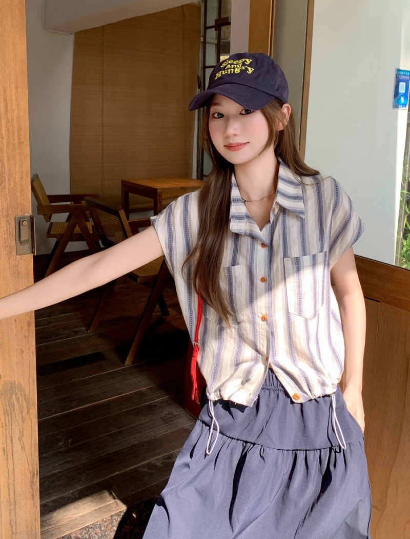 Loose mixed colors cardigan short sleeve short shirt for women