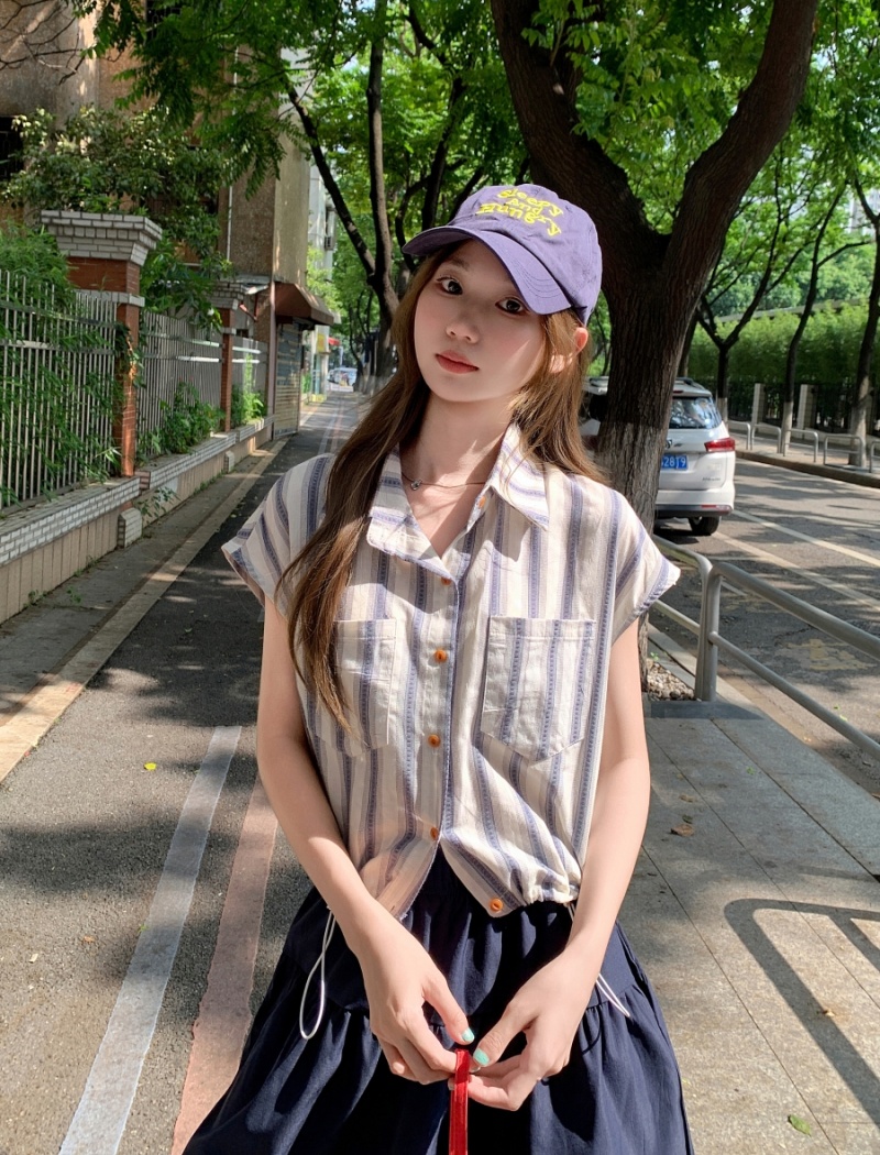 Loose mixed colors cardigan short sleeve short shirt for women