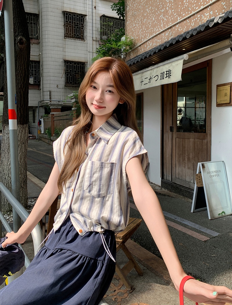 Loose mixed colors cardigan short sleeve short shirt for women