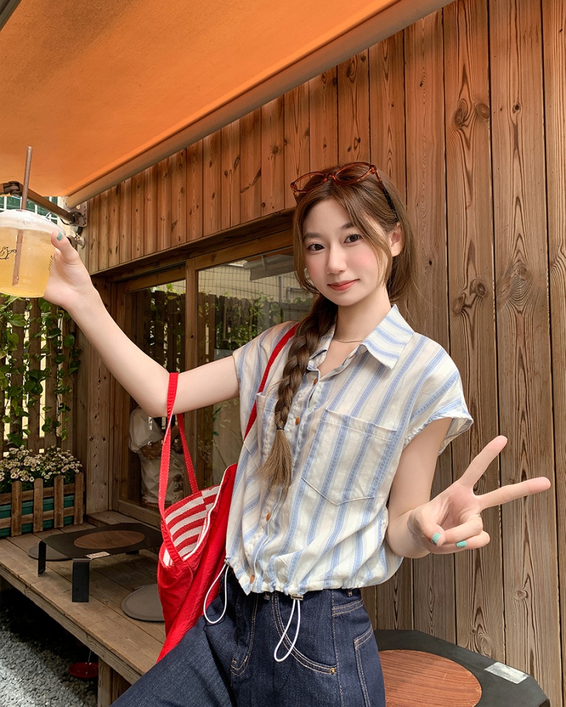 Loose mixed colors cardigan short sleeve short shirt for women