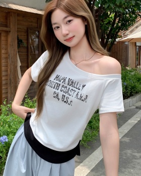 Strapless mixed colors tops unique short T-shirt for women