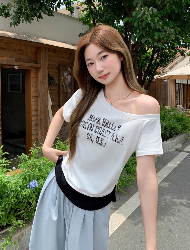 Strapless mixed colors tops unique short T-shirt for women