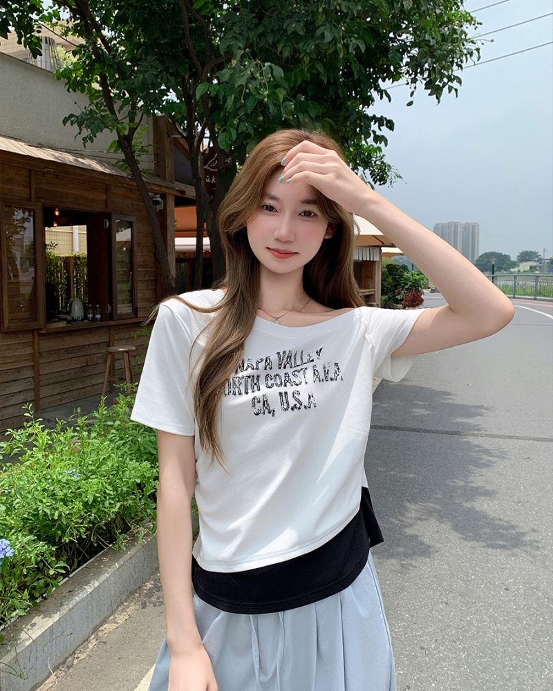 Strapless mixed colors tops unique short T-shirt for women