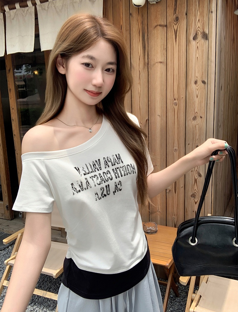 Strapless mixed colors tops unique short T-shirt for women