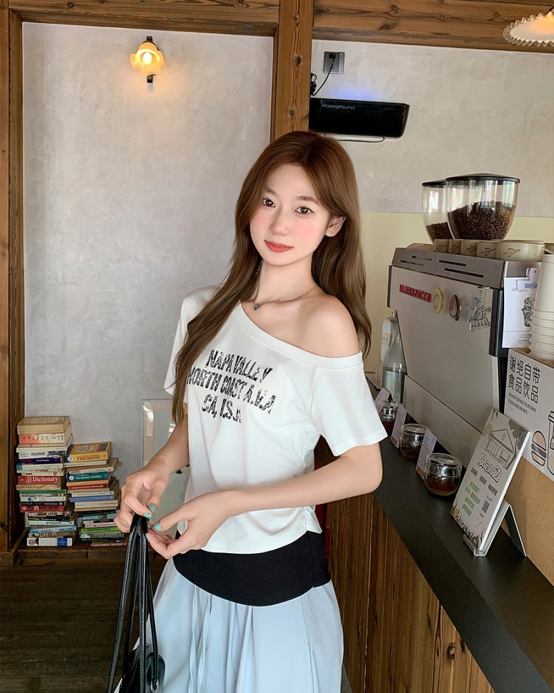 Strapless mixed colors tops unique short T-shirt for women