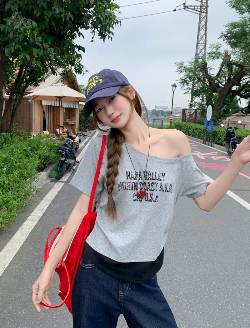 Strapless mixed colors tops unique short T-shirt for women
