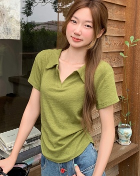 Small fellow V-neck T-shirt short slim tops for women