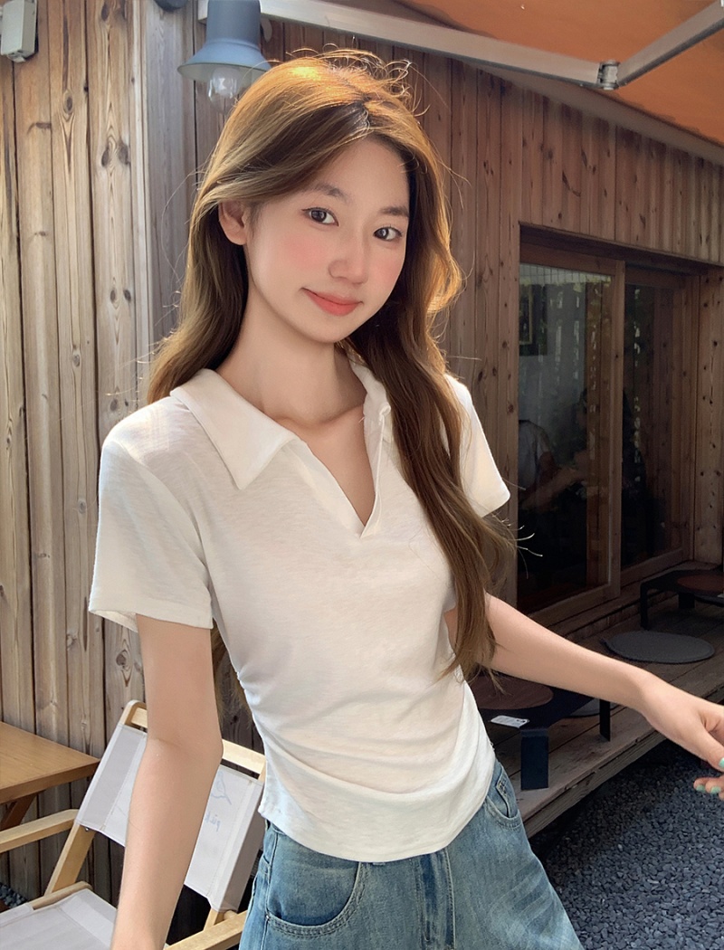 Small fellow V-neck T-shirt short slim tops for women